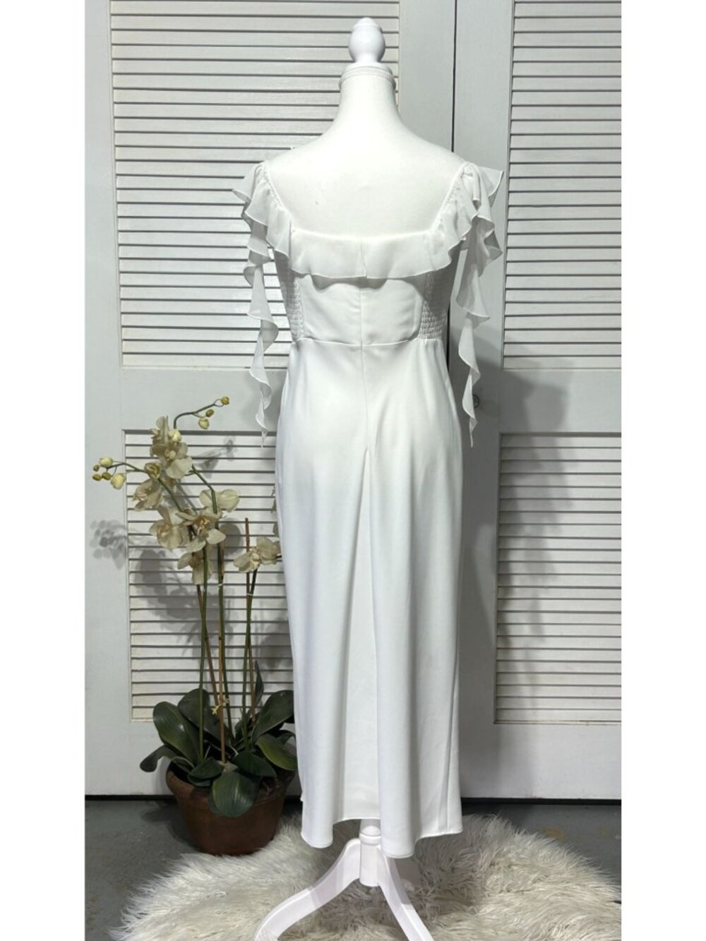 NWT Amanda Uprichard Women's Ivory Copellia Ruffle Dress Size Large 3449 - Picture 7 of 16